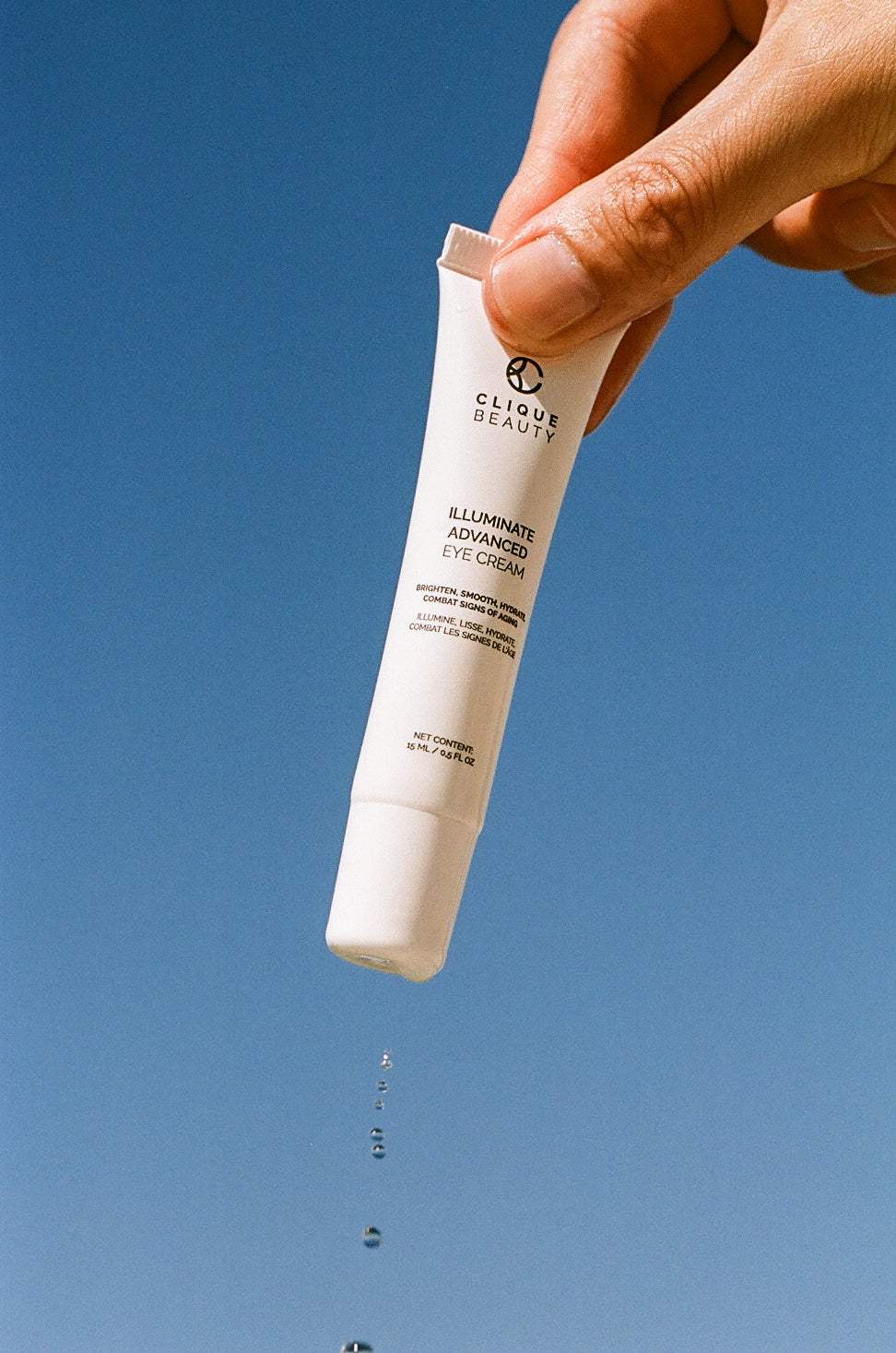 Illuminate Advanced Eye Cream tube photographed on film