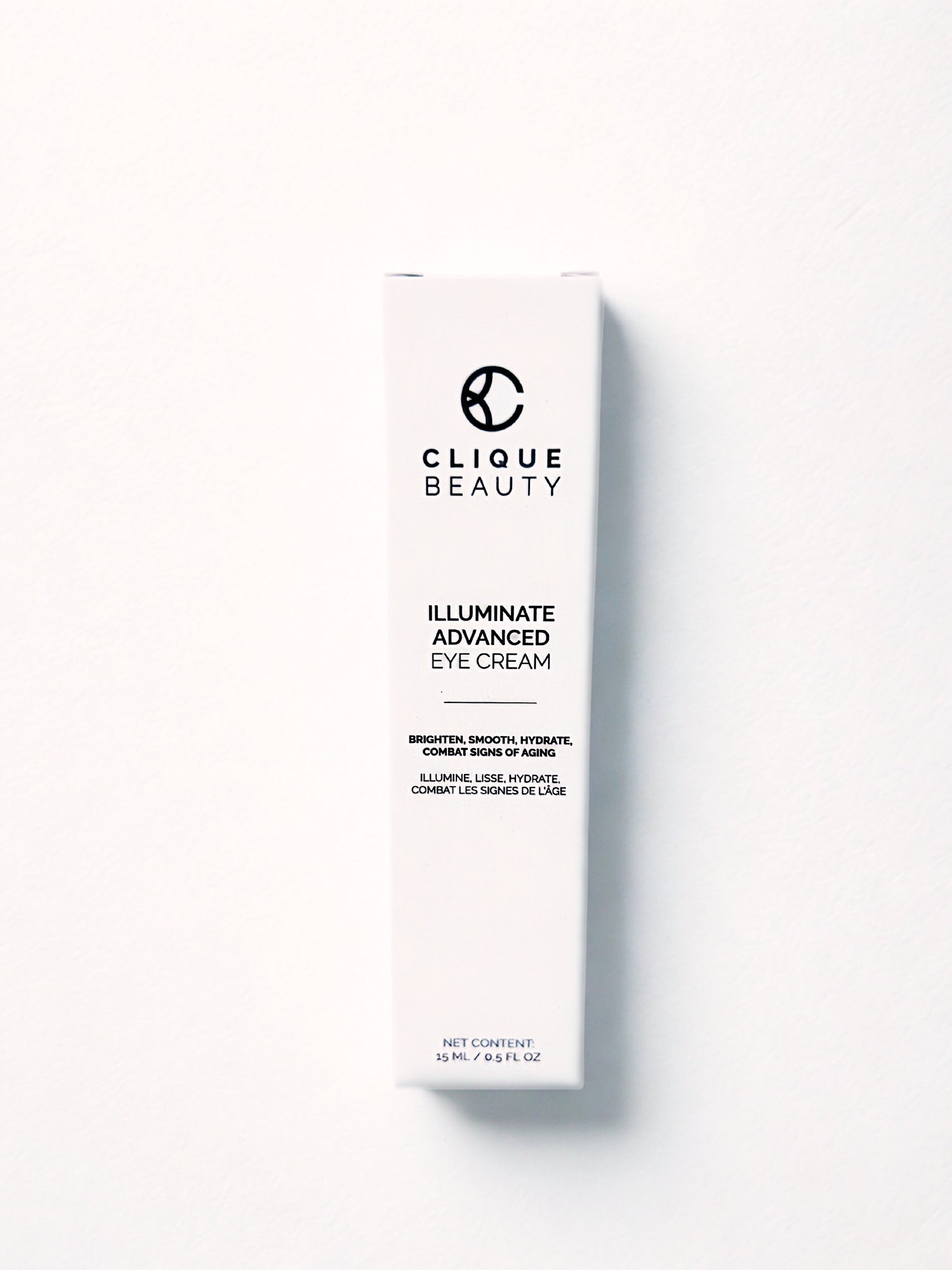 Clique Beauty Illuminate Advanced Eye Cream packaging on a white background