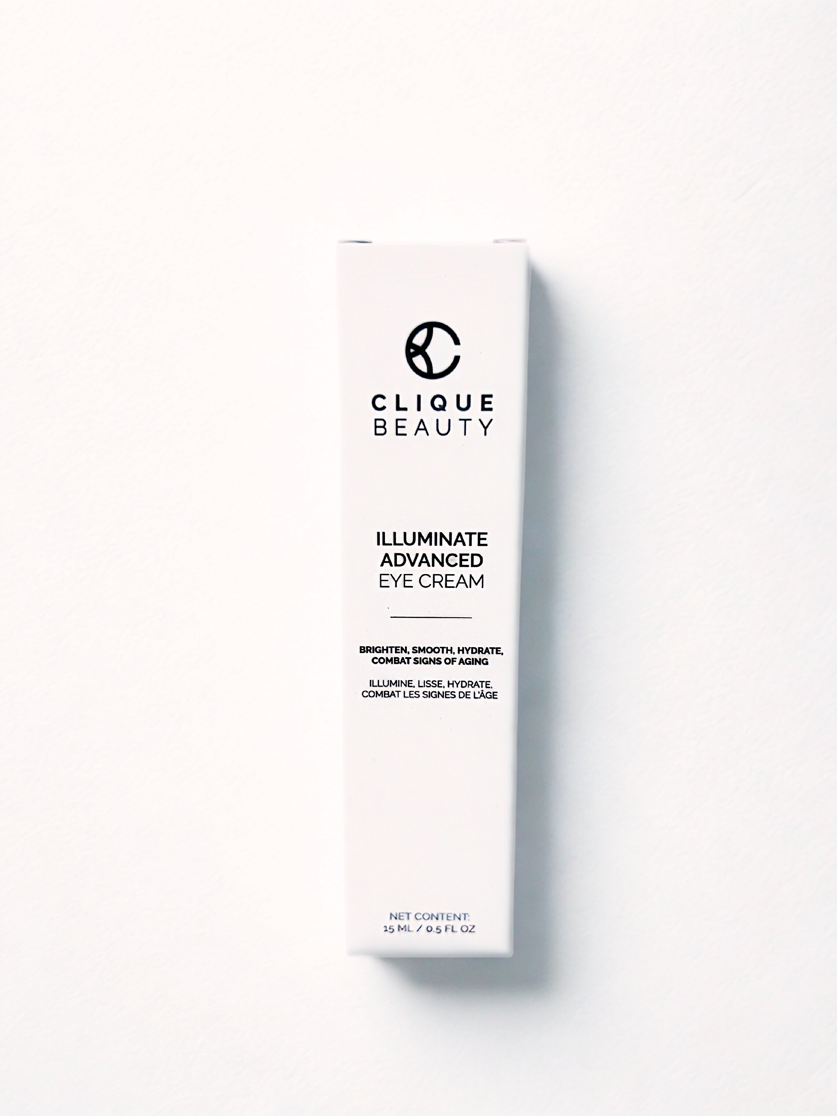 Clique Beauty Illuminate Advanced Eye Cream packaging on a white background